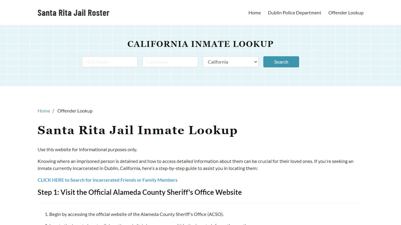 Santa Rita Jail, CA Detainee Lookup