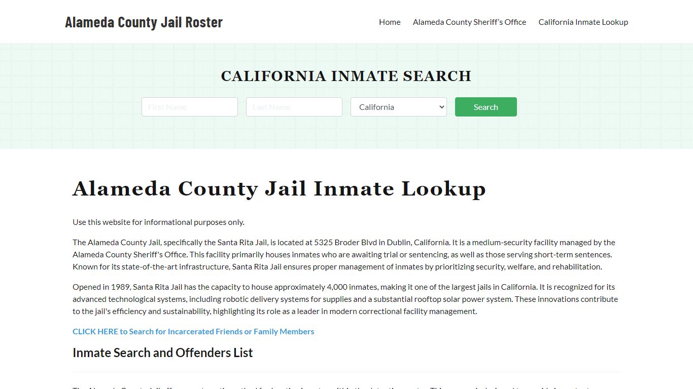 Alameda County Jail Roster Lookup, CA, Inmate Search